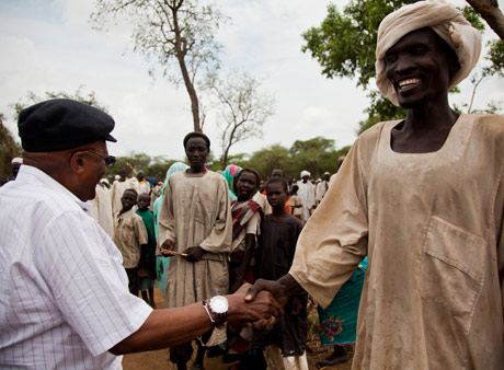 Desmond Tutu at Yusuf Batil refugee camp in South Sudan