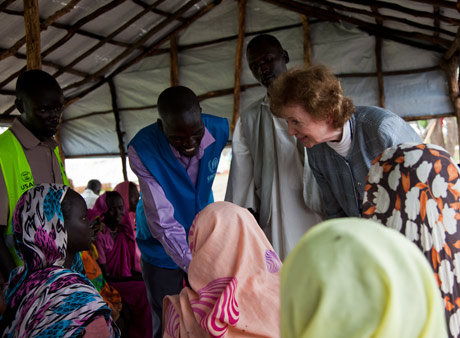 Mary Robinson at Yusuf Batil refugee camp in South Sudan