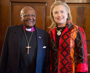 Desmond Tutu with Hillary Clinton