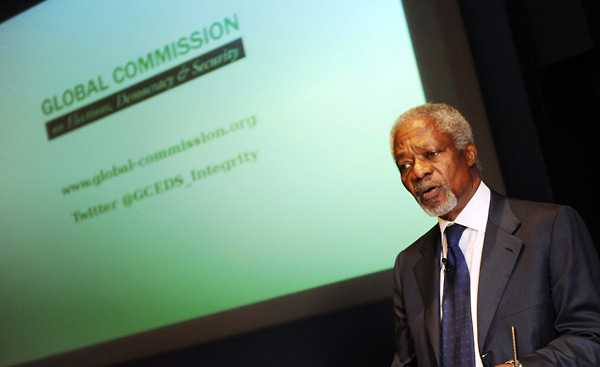 Kofi Annan at the Global Commission report launch, September 2012. Photo: Simon Wilkinson/SWpix.com