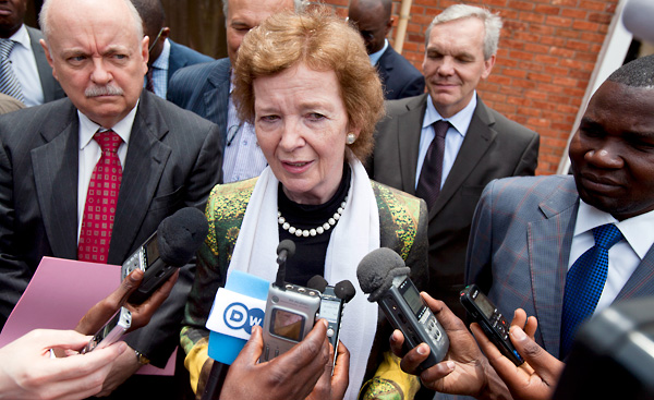 Mary Robinson speaks to the press in Goma, Democratic Republic of the Congo. April 2013. Photo: MONUSCO | Sylvain Liechti