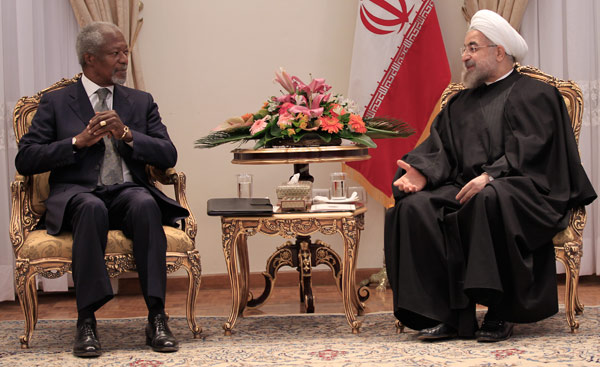 Chair of The Elders Kofi Annan with Iran's President Rouhani