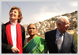 Mary Robinson, Ela Bhatt and Jimmy Carter in Silwan, east Jerusalem
